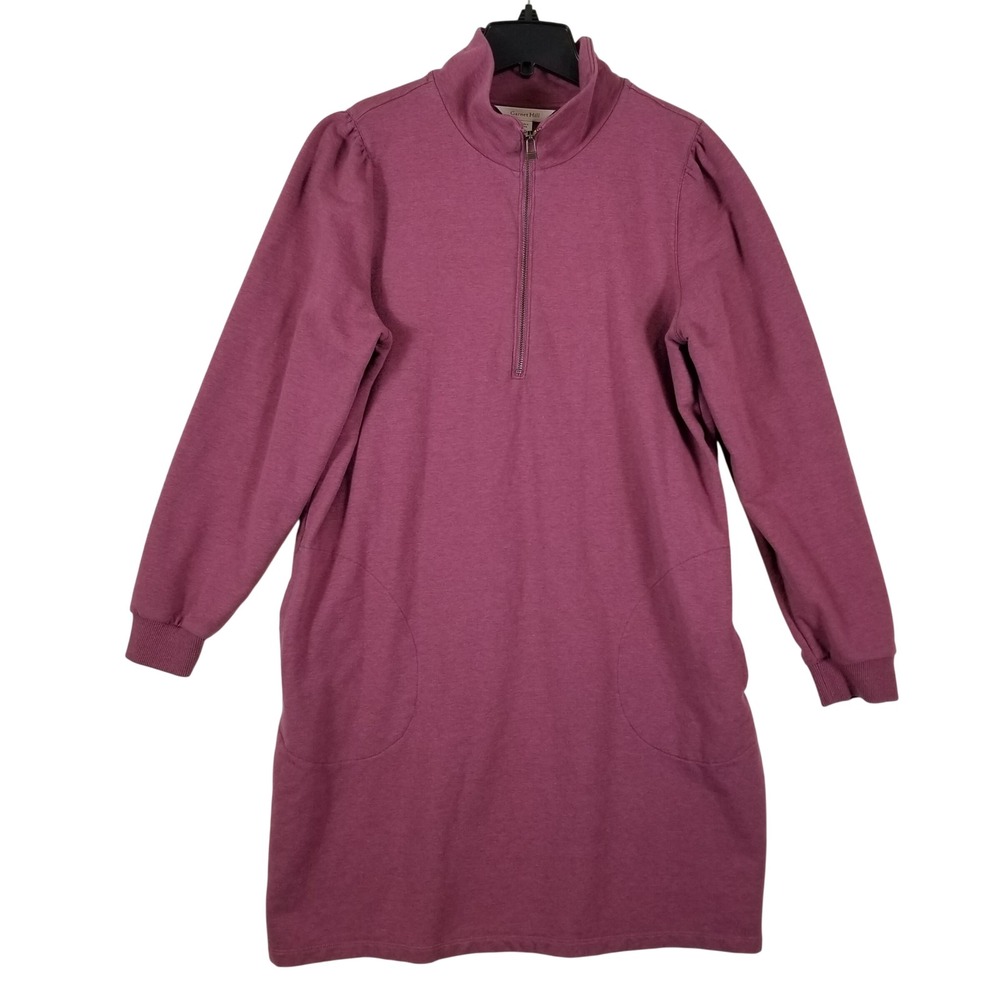 Garnet Hill Womens Quarter Zip Sweatshirt Dress Purple Cotton Tencel Large